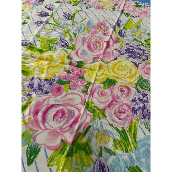 Bob Mackie Floral Silk Scarf Square Blue Pink Wrap Shawl Lightweight Boho NWB - Picture 3 of 8